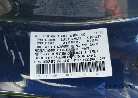 2013 Honda Accord Lx z USA, uszkodzony, nr VIN 1HGCR2F31DA054540